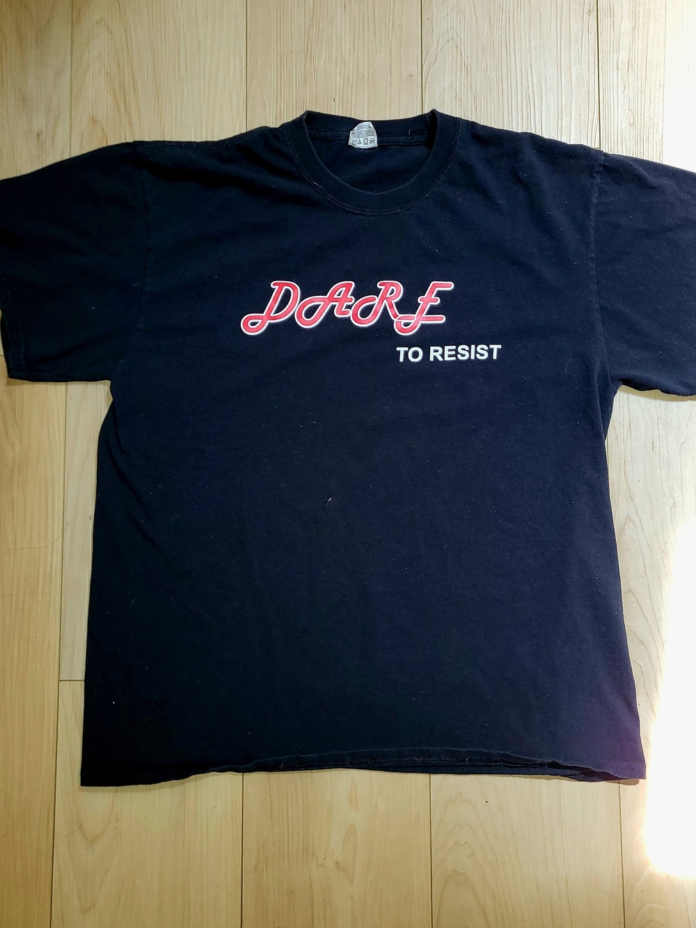 DARE To Resist Black Graphic Tee with Red Script Logo